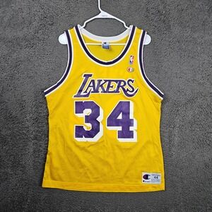 Vintage Champion Los Angeles Lakers Shaq ONeal 34 Jersey Mens 44 Yellow NBA 90s